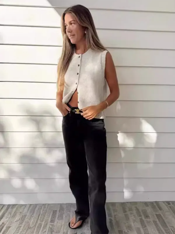 TEEK - Knitted Single-Breasted Knitted Cardigan Sleeveless Top