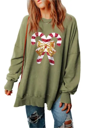 TEEK - Sequin Candy Cane Slit Sweatshirt