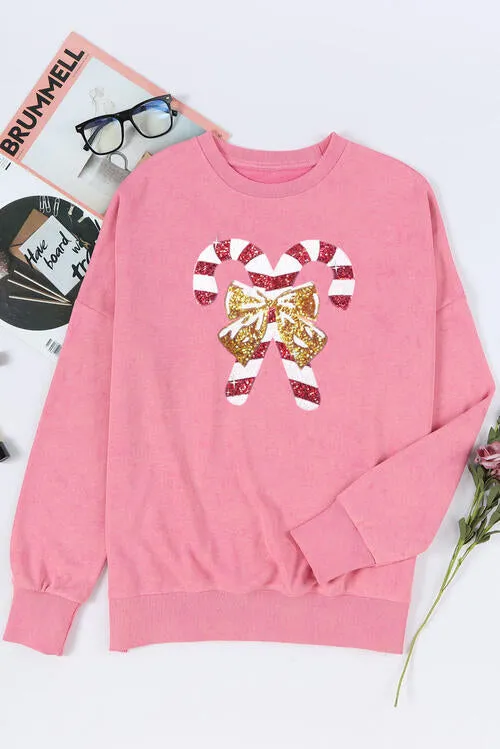 TEEK - Sequin Candy Cane Slit Sweatshirt