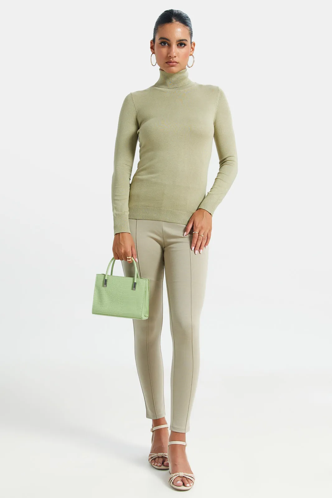 Women Beige Single Pleat Legging