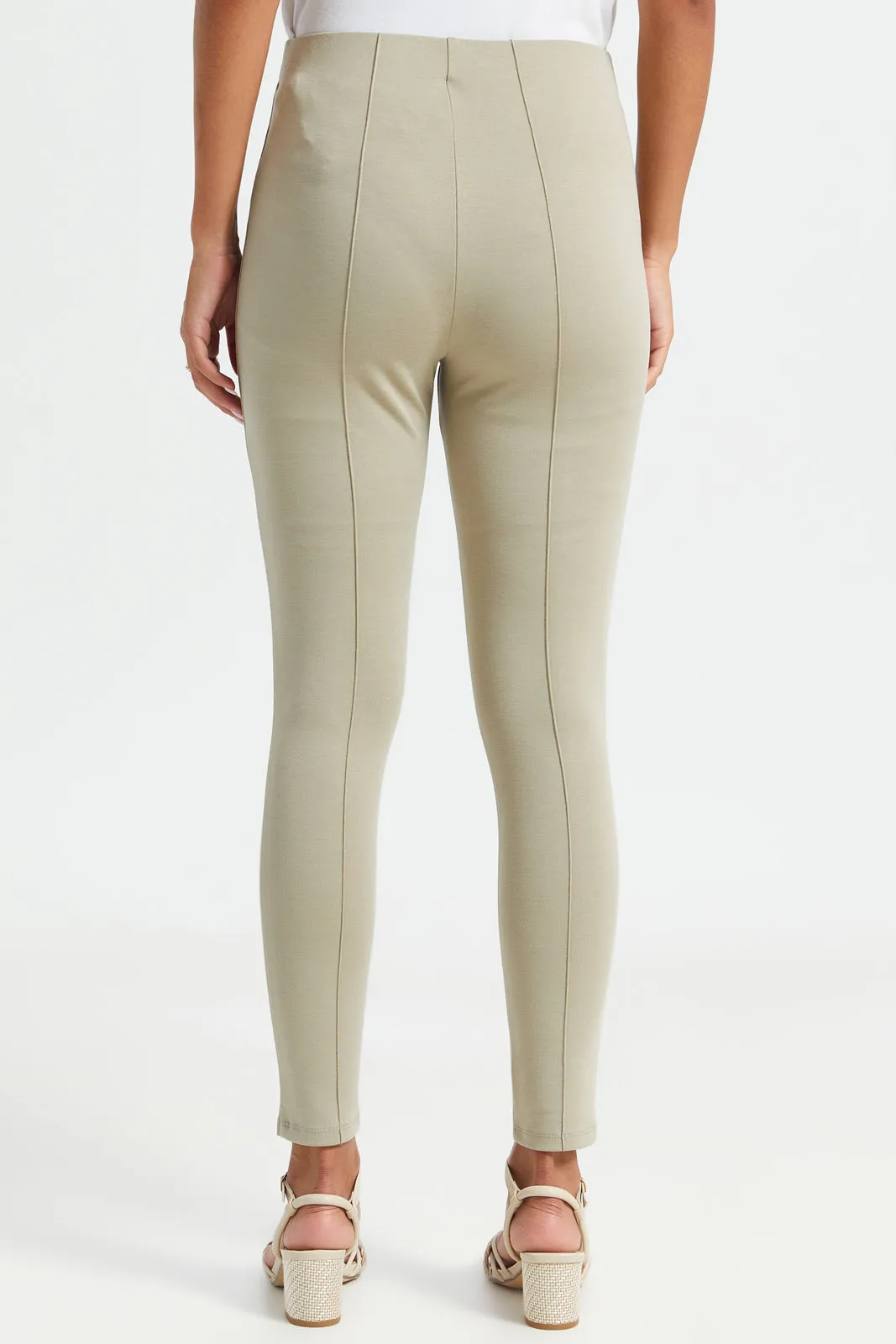 Women Beige Single Pleat Legging