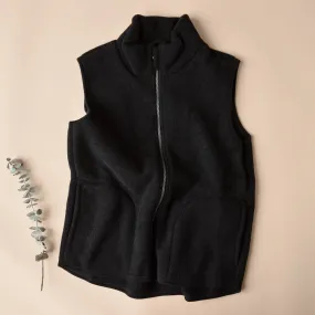 Women's Zip Vest - 100% Organic Wool Fleece - Black (XS-L) *Returning Soon
