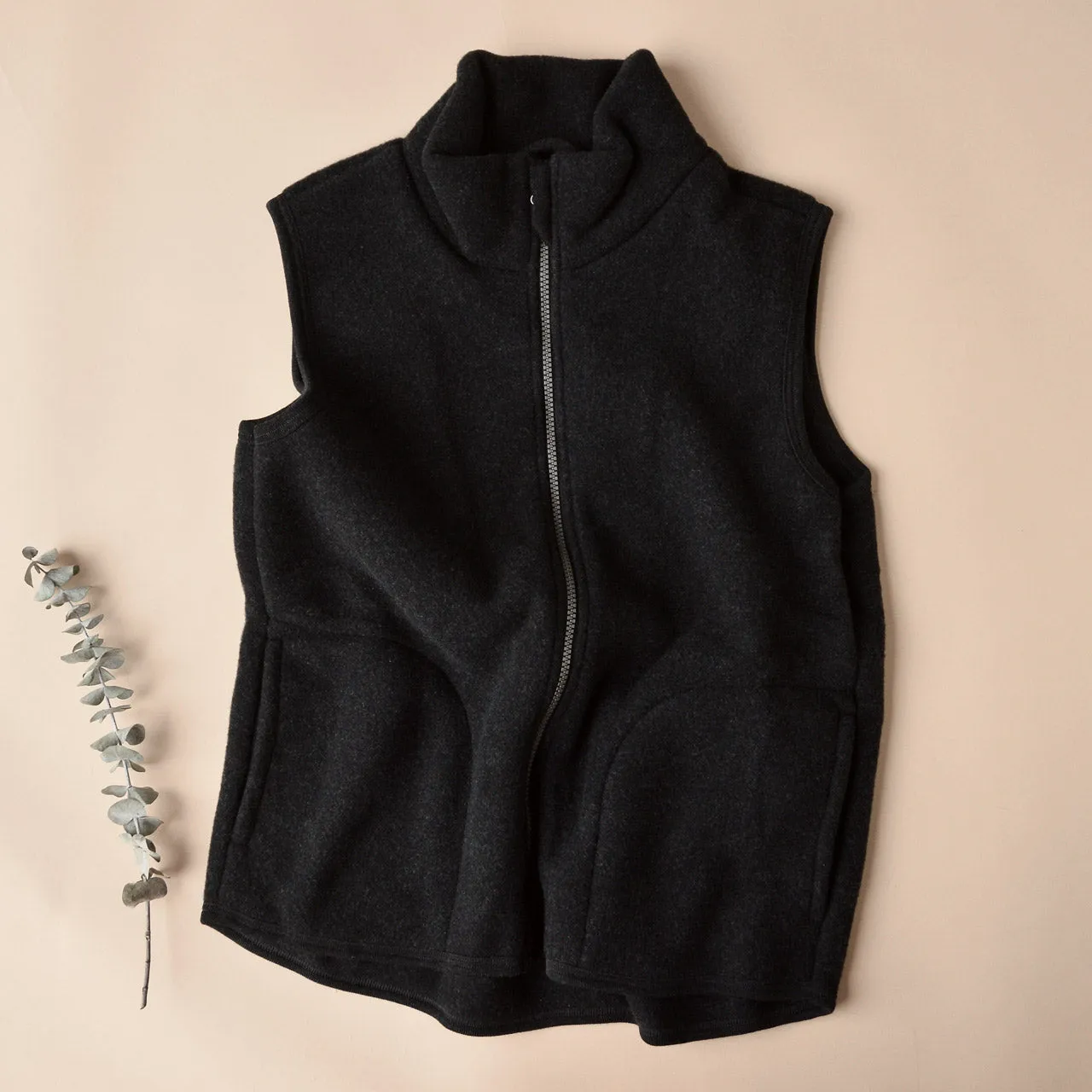 Women's Zip Vest - 100% Organic Wool Fleece - Black (XS-L) *Returning Soon